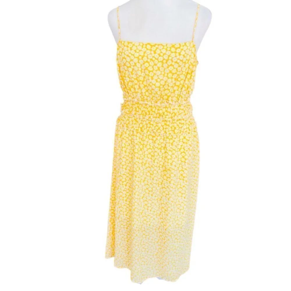 ROW A yellow floral midi dress adjustable spaghetti straps elastic waist sz L.